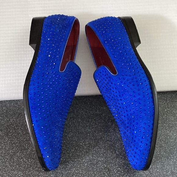 Velvet Rhinestone Designer Dress Loafers Slip On Classic Tuxedo Dress Shoes - Picture 6 of 11